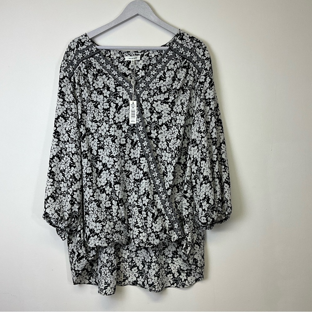 MAX STUDIO blouse FLOWER PRINT- size 3X-‎ NWT